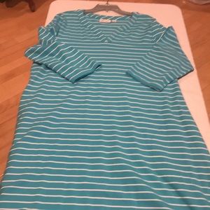 Turquoise -white striped dress